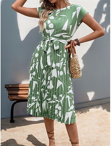  Women's Graphic Crew Neck Maxi Dress Short Sleeve Summer Spring