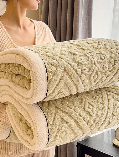  Couverture Sherpa en polaire épaisse et chaude pour lit d'hiver, super douce, duveteuse, en flanelle, en laine, réversible, en velours, pour lit double, queen, king