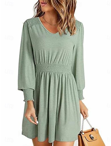  Dames Mini-jurk Casual jurk A lijn jurk Stijlvol Basic Casual Vakantie Dagelijks Normale pasvorm Effen Mouwloos V-hals Zwart Groen Khaki Zomer Lente