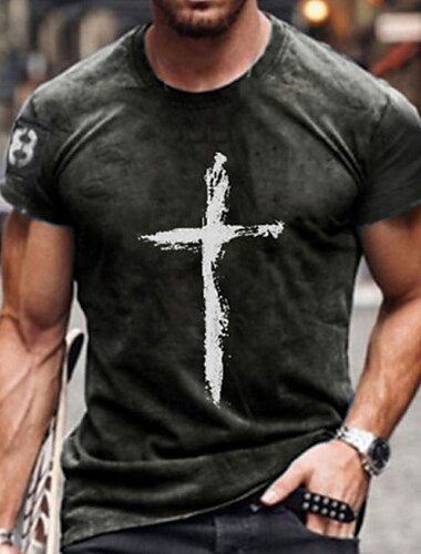  Homme Croix T shirt t-shirt en détresse Manche Courte T-shirt Col Ras du Cou Chemise Rétro Vintage Design basique Casual du quotidien Fin de semaine Rouge Bleu Gris foncé Eté Vêtement Tenue Grande
