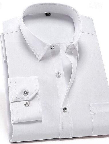  Hombre Camisa para Vestido Camisa sin planchar Resistente al agua Plano Boda Exterior Blanco Rosa Rojo Azul Marino Oscuro Manga Larga Cuello Verano Primavera Ropa