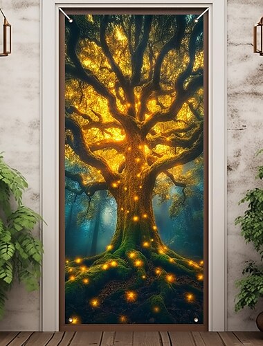  copriporta albero della vita decorazione murale arazzo porta tenda porta decorazione sfondo porta banner rimovibile per porta d'ingresso interno esterno casa decorazione stanza arredamento fattoria