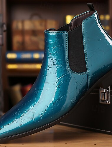  Botines Chelsea dorados para hombre: botines sin cordones de piel sintética con acabado brillante, elegantes zapatos formales para bodas, fiestas y presentaciones.