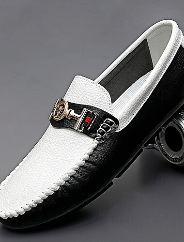  Herren-Loafer aus weißem und gelbem Kunstleder mit goldener Schnalle – stilvolle, lässige Slipper zum Autofahren, für Partys und den Alltag