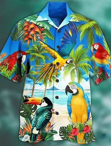  Miesten Kuvitettu Havaijilainen Aloha Paita Kesä paita Havaiji paita Lyhythihainen Paita Sänkyjen avaus Muoti Suunnittelija Vapaa-aika ulko- Katu Kausaliteetti Merensininen Sininen Tumman vihreä