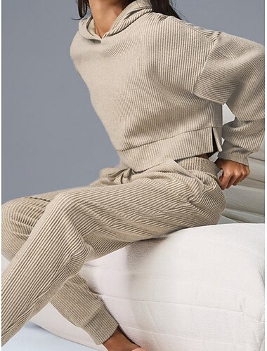  Damen Modisch Strassenmode Täglich Pullover Jogginghose Trainingshose Langarm Rundhalsausschnitt Glatt Kordelzug Casual Täglich Schwarz Khaki Grau Herbst Regular Fit