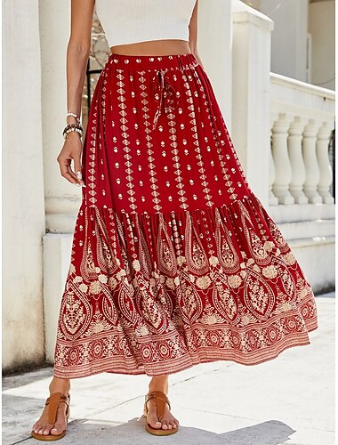  Dames Schommel Bohemen Modieus Casual Maxi Hoge taille Rokken Grafisch Afdrukken Micro-elastisch Straat Dagelijks Rood blauw Groen Zomer Rayon