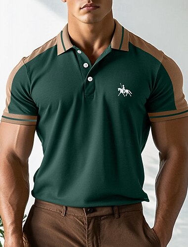  Herren Poloshirts Golfhemd Casual Festtage Kargen Kurzarm Modisch Basic Farbblock Patchwork Bestickt Sommer Regular Fit Wein Schwarz Marineblau Grün Hellblau Grau Poloshirts