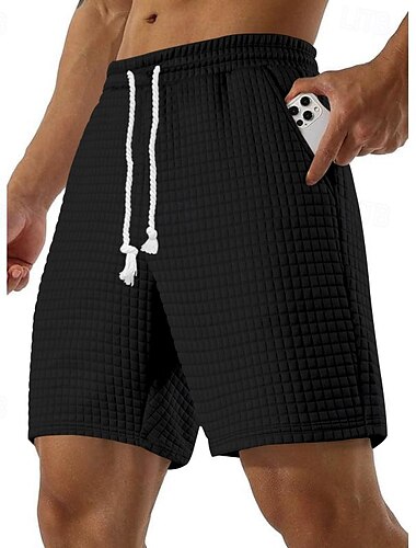  Herren Waffel-Shorts Sweatshorts Kurze Hose Bermudas Tasche Kordelzug Elastische Taille Glatt Komfort Sport Kurz Outdoor Yoga Täglich Brautkleider schlicht Athleisure Schwarz Weiß Mikro-elastisch