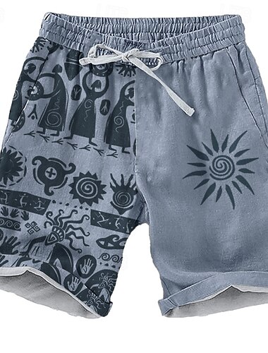  Herren Sonne Ethnisch Kokopelli Shorts Kurze Hosen Strandshorts Kurze Hosen Lässige Shorts Mittlere Taillenlinie Urlaub Strassenmode Hawaiianisch Outdoor Casual Festtage Kordelzug Seitentaschen