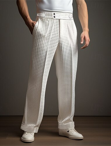  Herren Anzughosen Hose Hosen Faltenhose Waffelhose Gurkha-Hose Tasche Glatt Komfort Weich In voller Länge Party Geschäft Täglich Elegant Modisch Schwarz Weiß
