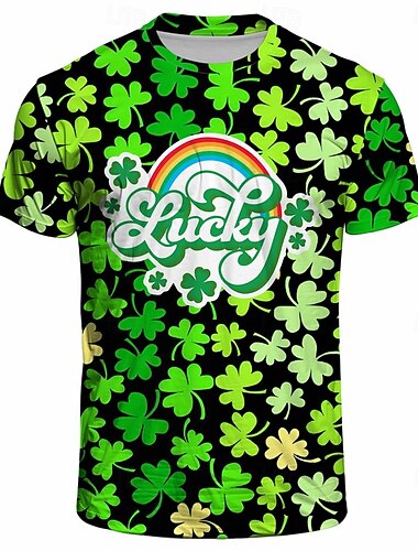  Pyhän Patrickin päivä Kissa Shamrock irlantilainen T-paita 3D Onnekas apila Kuvitettu Käyttötarkoitus Pariskuntien Miesten Naisten Aikuisten Pyhän Patrickin päivä 3D-tulostus Juhla Rento / arki