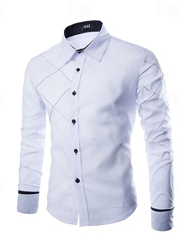  Homens Camisa Social Saia camisa de botão Tecido Casamento Festa Preto Branco Vinho Azul Marinha Manga Longa Lapela Primavera & Outono Roupa