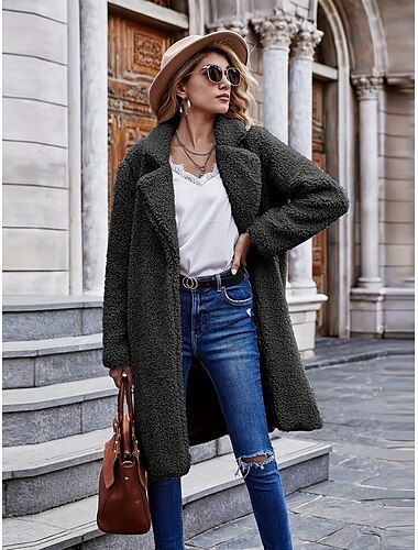  Damen Mantel aus Kunstpelz warm halten Komfortabel Tasche Gestrickt Elegant Modisch Brautkleider schlicht Minimalismus Feste Farbe Athlässigkeit Täglich Freizeitskleidung Casual Einreihiger Verschluss