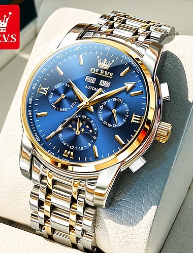  OLEVS Da uomo Orologio meccanico Di tendenza Orologio casual Lavoro Orologio da polso Carica automatica Visualizzazione delle fasi lunari Luminoso Calendario Acciaio Guarda