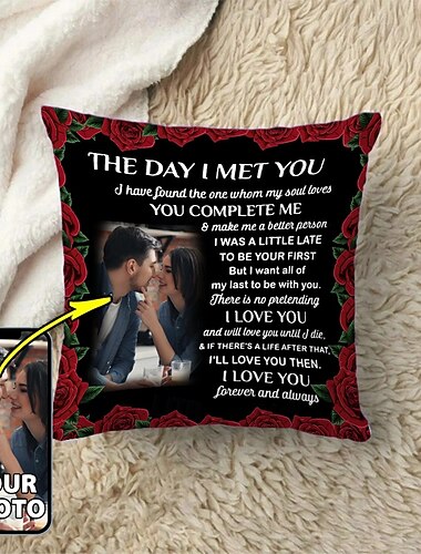  Capa de Travesseiro Personalizada do Dia dos Namorados Presente Fotográfico Memorial Almofada Capa de Travesseiro Presente Engraçado para Ela/Ele