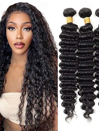 3束のヘアウィーブ、ブラジル産ヘア、ディープウェーブ、人毛エクステンション、8～28インチ