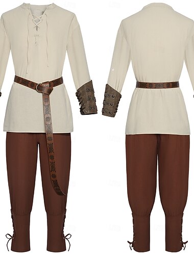  Vintage Mittelalterlich Renaissance Hose Outfits Taillengürtel Ren Faire Pirat Ranger Einfarbig Herren Vikinger Fantasie Maskerade Leistung Maskerade LARP Erwachsene Hemd Hose Gürtel