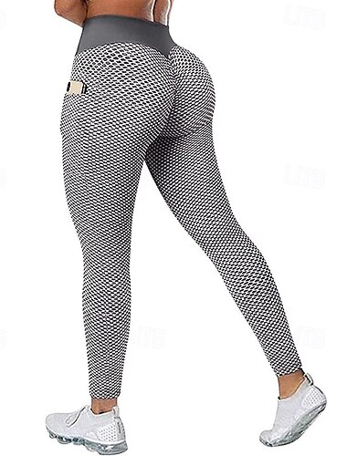  Mulheres Calças de ioga Leggings de ioga Bolsos Básico Compressão abdominal Butt Lift Cintura Alta Ioga Treino de Ginástica Pilates Leggings Cortadas Meia-calça Moderno Preto Azul fúcsia Outono