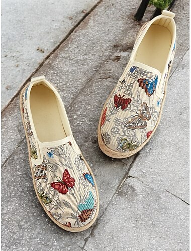  damskie boho wsuwane espadryle z haftem motyli - swobodne, letnie baleriny do noszenia na co dzień i na podróż