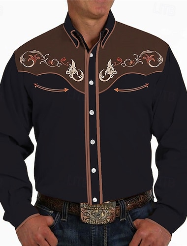  Hombre Floral Estampados Camisa camisa occidental Camisa vaquera Manga Larga Moda Ropa de calle Design Exterior Diario Otoño invierno Cuello Vuelto Estampado Abotonar Azul Piscina Azul cielo Morado