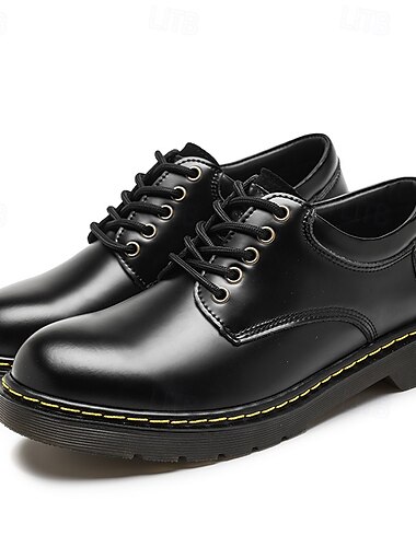  heren zwarte imitatie leren veterschoenen met gele stiksels, duurzame casual sneakers voor werk en dagelijks gebruik
