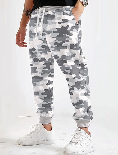  Voor heren Camouflage Kleur Joggingbroeken Jogger Broek Medium Taille Trekkoord elastische taille Actief Vintage Casual Buiten Straat Dagelijks gebruik Zak Lente Herfst 3D-afdrukken Grijs