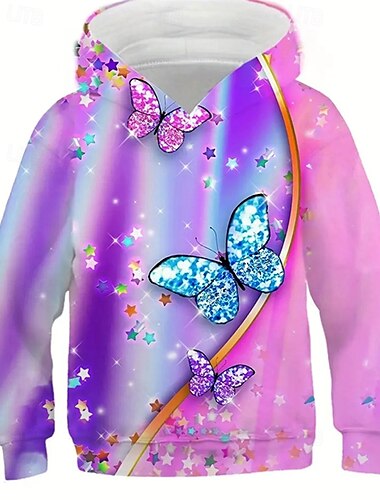  Mädchen 3D Graphic Schmetterling Kapuzenshirt Langarm Frühling Herbst Modisch Strassenmode kinderkleidung 4-12 Jahre Mit Kapuze Outdoor Casual Täglich Regular Fit