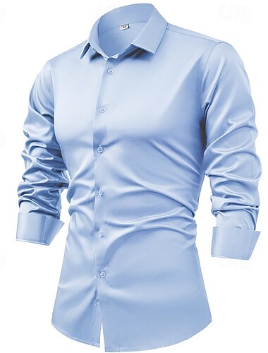  Herren Hemd Oberhemd Knopfhemd Feste Farbe Hochzeit Täglich Schwarz Weiß Wein Königliches Blau Langarm Umlegekragen Frühling & Herbst Bekleidung