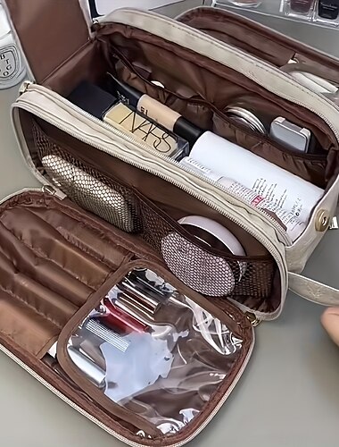  Große Reisekosmetiktasche, multifunktionaler Make-up-Organizer mit Pinselhalter, tragbare Kulturtasche für Frauen