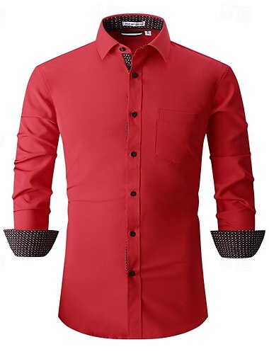  Herren Hemd Oberhemd Knopfhemd Glatt Hochzeit Party Schwarz Weiß Rosa Wein Langarm Kargen Frühling & Herbst Bekleidung