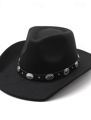  Муж. Шляпа от солнца Ковбойская шляпа Шляпа Fedora Trilby Черный Винный Сукно Старинный Мода 18-ый век штат Техас Повседневные Тематическая вечеринка Сплошной/однотонный цвет