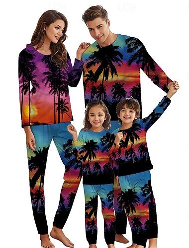  Kokosnussbaum Austattungen Nachtwäsche Passende Pyjamas für die ganze Familie Grafik-Drucke Für Herren Damen Jungen Kinder Erwachsene Maskerade 3D-Druck Festtage Freizeitkleidung