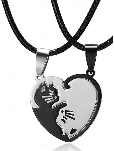  Halskette aus Edelstahl für Damen, modisch, niedlich, zweifarbig, Tier, schöne, runde Halskette in Herzform für Valentinstag, Geburtstagsgeschenk