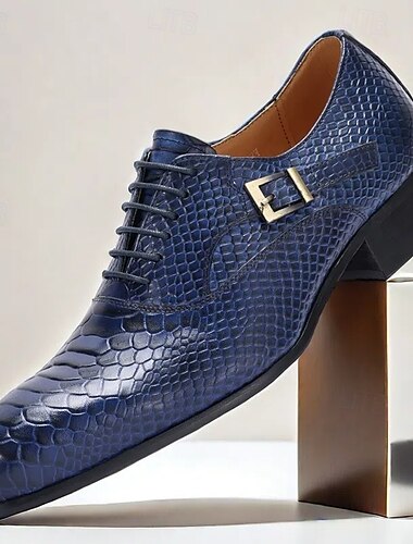  Herrenschuhe aus hochwertigem Rindsleder mit Schlangenhautstruktur, Schnürdesign und Schnallendetail, stilvolle formelle Schuhe für Business, Hochzeiten und besondere Anlässe