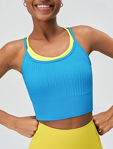  Mujer Sujetadores de Deporte Cuello Barco Transpirable, Ligero, Cómodo Deportivo Sin Mangas Sujeción Ligera Deportes Bloque de color Sujetadores de Deporte, Camiseta sin mangas por Yoga, Aptitud
