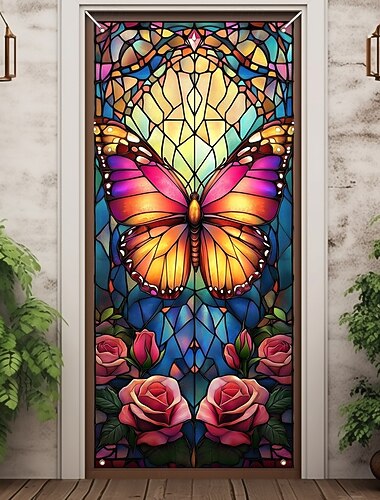  decorazioni per porte effetto vetro colorato copriporta arazzo per porta a farfalla tenda per porta decorazione fondale striscione per porta interna/esterna per porta d'ingresso fattoria