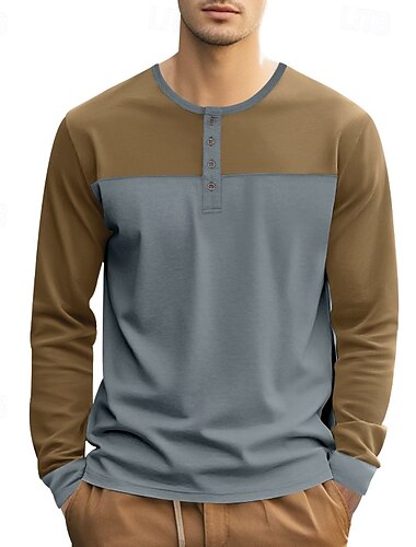  Homens Camiseta Camisa Henley Top Henley Manga Longa Côr Sólida Vintage Casual Patchwork Henley Ao ar livre Casual Diário Primavera Outono Primavera & Outono Preto Verde Azul Claro Camiseta Henley