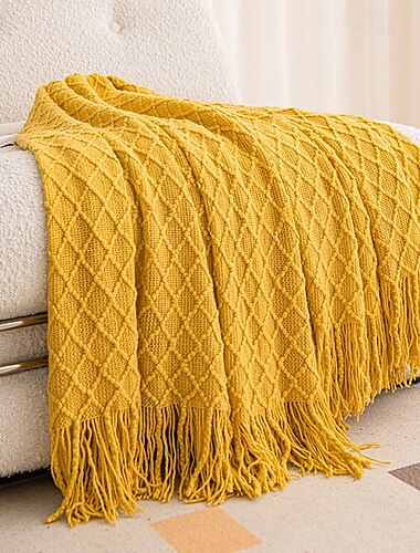  Knit Throw Blanket Textured Dark Grey Throw Blankets with Tassels Bohemian Fringe Throw Blanket