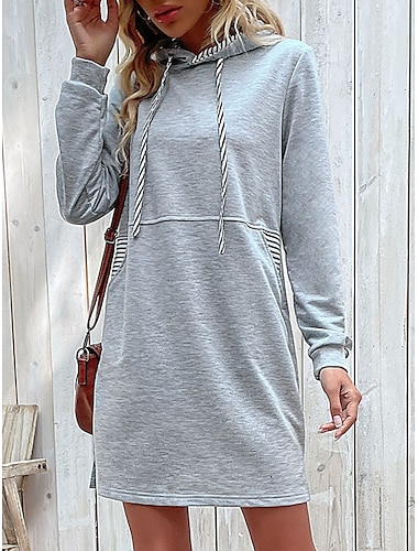  Mujer Normal Vestido Midi Vestido con capucha Casual Trabajo Diario Ajuste regular Plano Manga Larga Con Capucha Gris Primavera Otoño Invierno