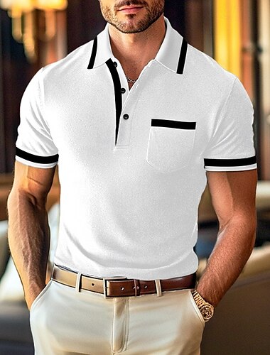  Voor heren Poloshirts Golfshirt Formeel liiketoiminta Revers Korte mouw Basic Comfortabel Kleurenblok Lapwerk Voorvak Zomer Lente Normale pasvorm Licht Blauw Wit Bordeaux Marineblauw Grijs Poloshirts