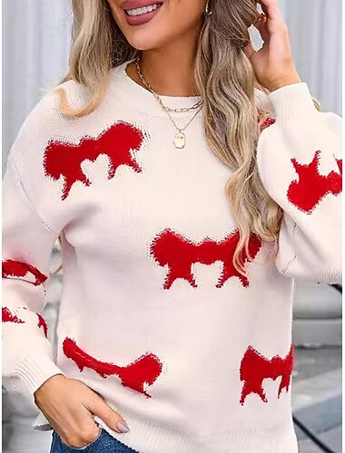  kvinders valentin pink sweater pullover elegant farve blok rund hals strikket lange ærmer almindelige toppe strik mode streetwear udendørs daglig weekend pink rød efterår vinter