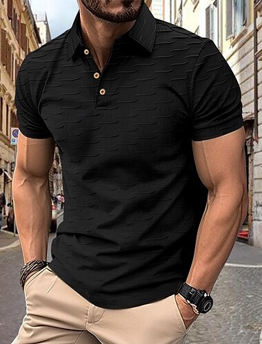  Herren Polo Golf Poloshirts Arbeit Casual Kargen Klassisch Kurzarm Basic Modern Feste Farbe Waagen Knopf Frühling Sommer Regular Fit Dunkelbraun Schwarz Weiß Beige Polo