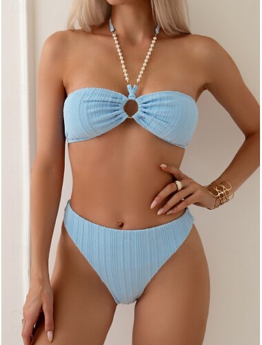  Femme Maillots de Bain Bikinis 2 pièces Slip Brésilien Maillot de bain Dos Nu Mince Vacances Tenues de plage Couleur unie Dos nu Sans Manches Maillots de bain