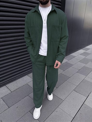  Per uomo Giacca Leggera Giacca Estiva Giacca Camicia Giacca in Velluto a Coste Vacanza Quotidiano Resistente all'usura Tasca 2 Pezzi Autunno & Inverno Semplice Moda Classico Bavero Regolare Nero