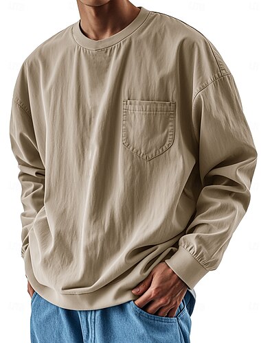  Per uomo Maglietta Camicia a Maniche Lunghe Manica Lunga Girocollo Estate Primavera & Autunno Tinta unica Vintage Casual Girocollo All'aperto Streetwear Casual Blu chiaro Verde chiaro Verde Maglietta
