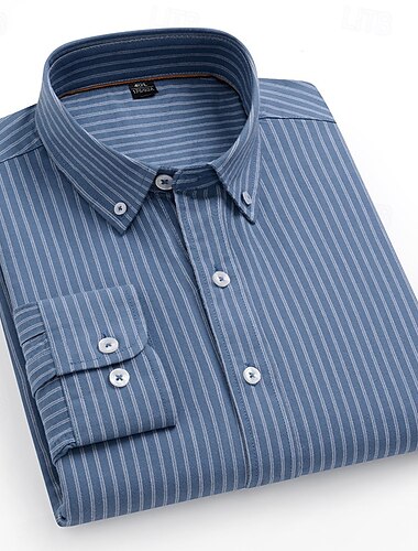  Herren Gestreiftes Hemd Schwarz Blau Grün Hellgrau Langarm Gestreift Hemdkragen Schule Hochzeit Bekleidung 100% Baumwolle Urlaub Vintage Neutral Mode
