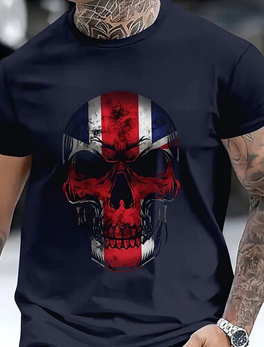  Herren Schädel Amerikanische US-Flagge Patriotisch T Shirt T-Shirt 100% Baumwolle Kurzarm Grafik Hemd Schwarz Weiß Rote Bequemes T-Shirt Urlaub Straße Modedesigner-Kleidung