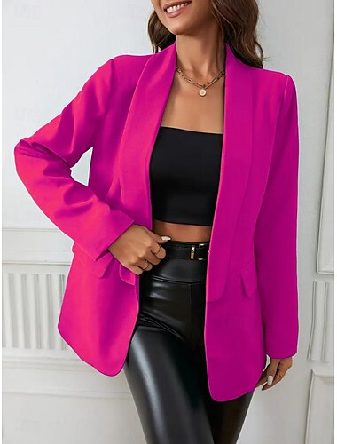  Mujer chaqueta Mantiene abrigado Transpirable Bolsillo Estilo de Oficina Casual Plano Formal Oficina Trabajo Frente Abierto Regular Cuello Vuelto Ajuste regular Manga Larga Ropa de calle Negro Fucsia