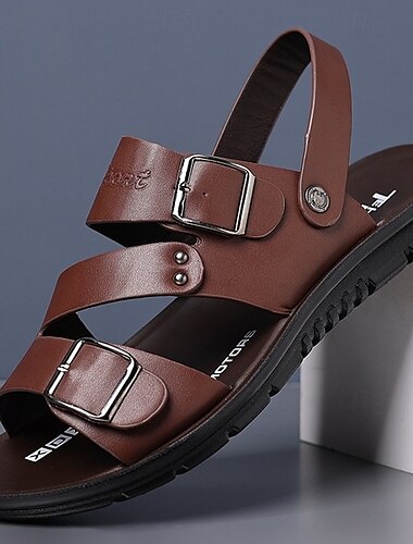  Herren-Sandalen aus Kunstleder mit doppeltem Schnallenriemen – bequemes, rutschfestes Sommerschuhwerk für den Außenbereich